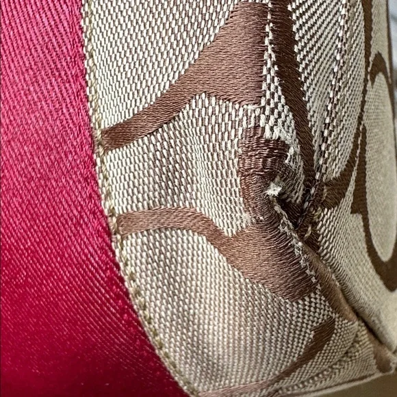 Coach Signature Jacquard Burgundy Sripe Tote With Leather Trim Y2K - Picture 12 of 12